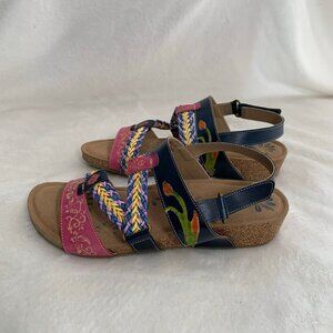 NWOT Elite by Corkys bold colorful crown leather upper sandals